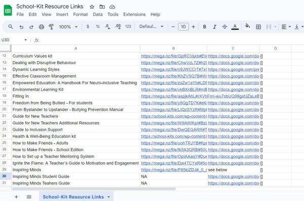 Google Docs link to all resources